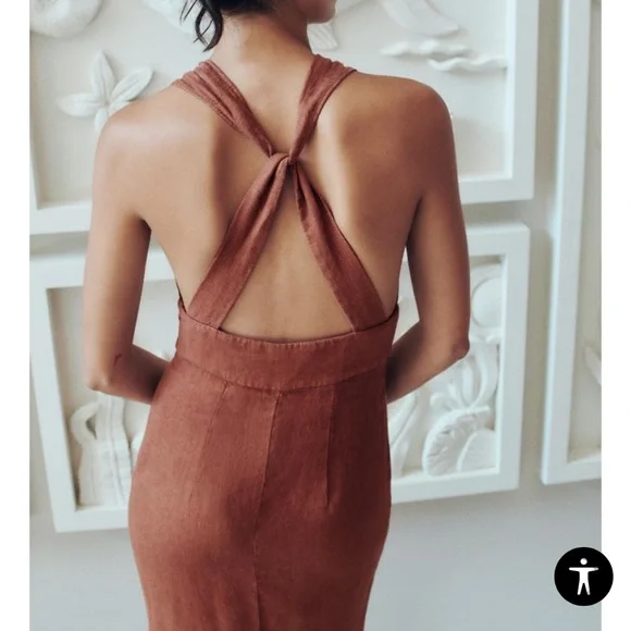 100% LINEN MIDI DRESS - Picture 4 of 12